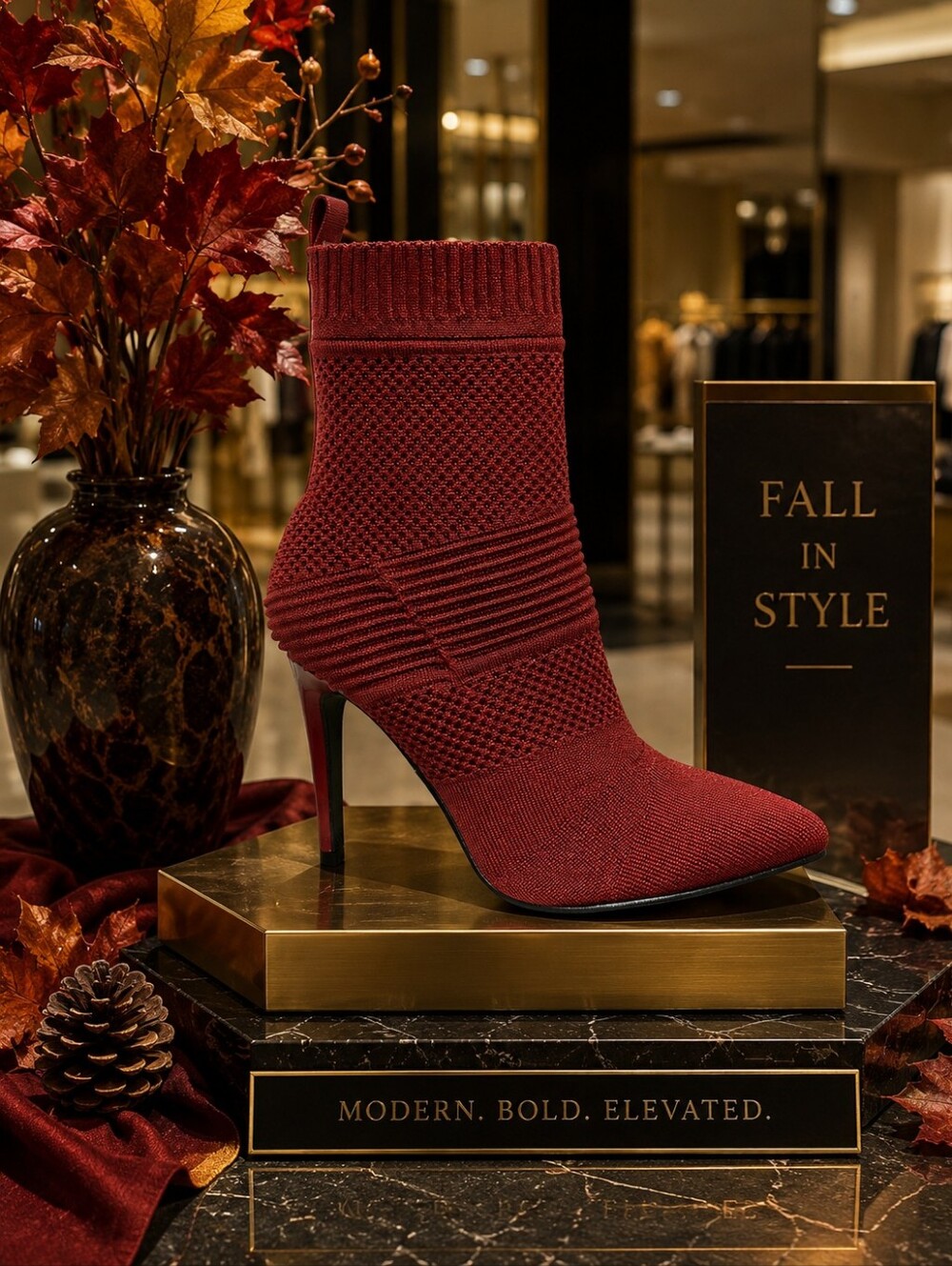 🍷 Unilady “Act II" Wine Knit Stiletto Booties – Women’s Size 6 – New in Box
